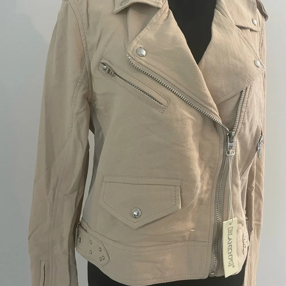 BLANKNYC Women's Crepe Moto Jacket Zips Snaps Adjust Belt Tan Size Large NWT $98 - Picture 4 of 7